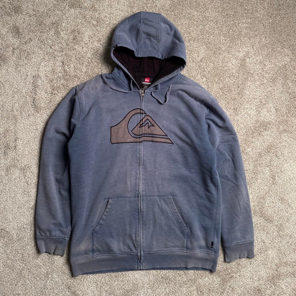 FADED BLUE QUIKSILVER CLASSIC LOGO SHERPA-LINED ZIP UP HOODIE